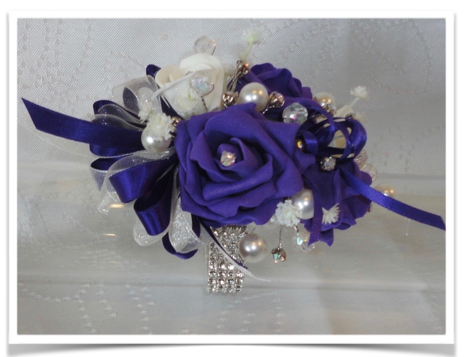 Purple & Ivory Bling Wrist Corsage